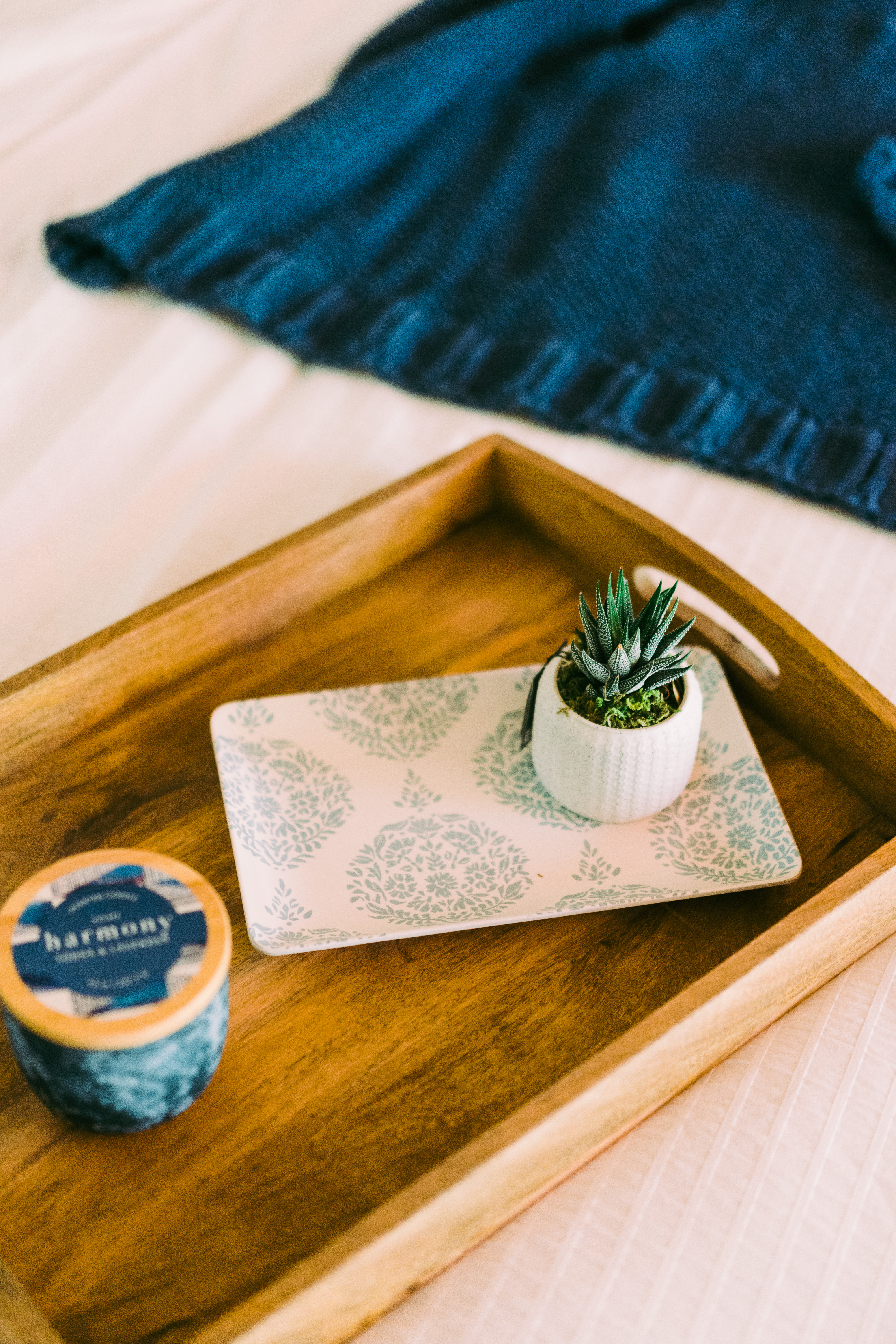 Welcome tray on the bed
