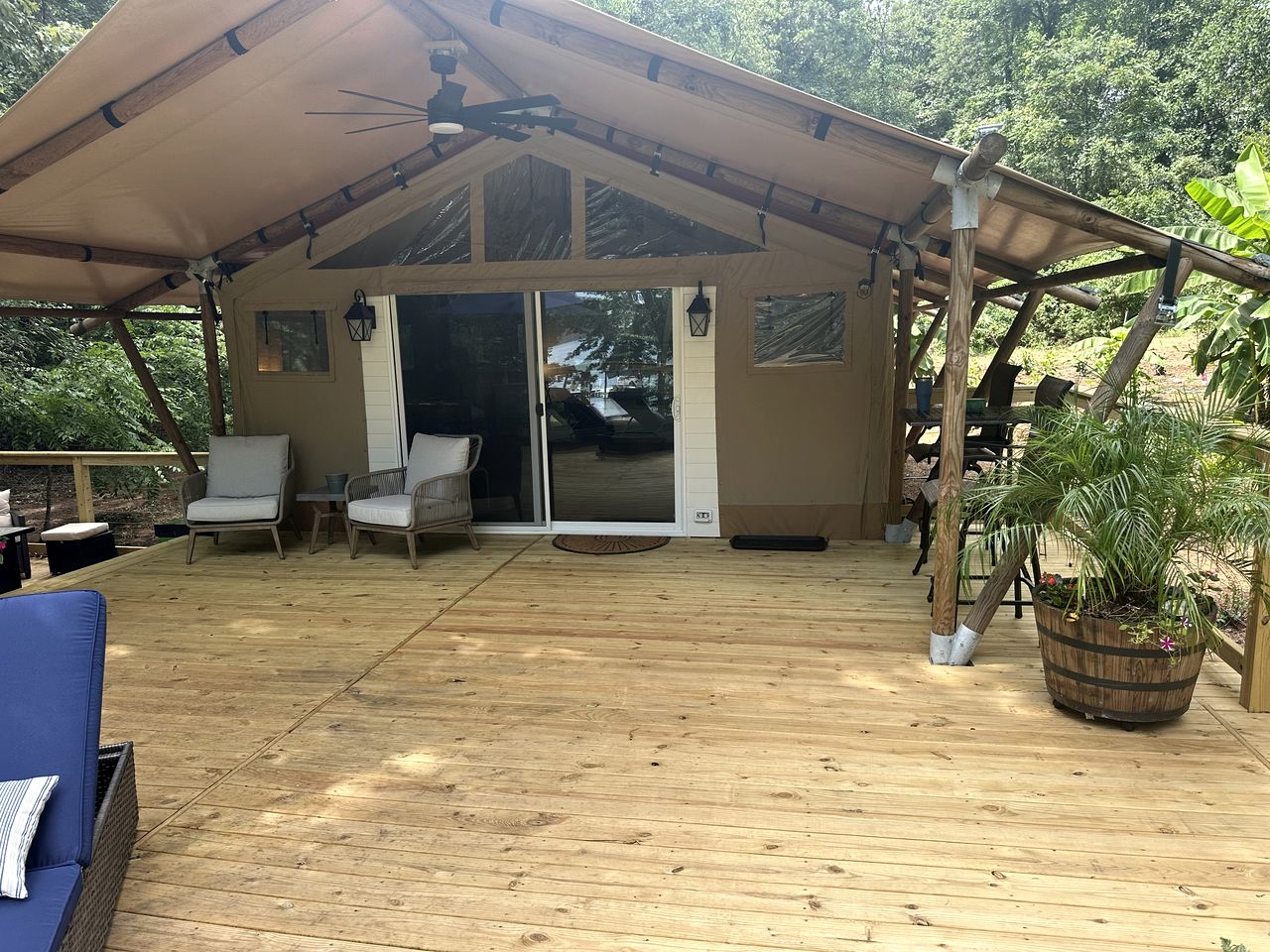Mistletoe safari tent at Dawson's Cove — gabled canvas tent on a spacious wood deck